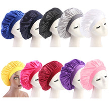 Load image into Gallery viewer, 58cm Adjust Solid Satin Bonnet Hair Styling Cap Long Hair Care Women Night Sleep Hat Silk Head Wrap Shower Cap Hair Styling Tool
