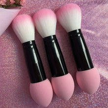 Load image into Gallery viewer, 1pc Professional blusher brush 2 heads Nylon Make up Brushes Two Head Metal Cosmetic Tools with Sponge Pink Color drop shipping
