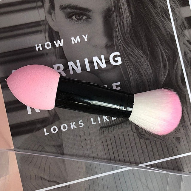 1pc Professional blusher brush 2 heads Nylon Make up Brushes Two Head Metal Cosmetic Tools with Sponge Pink Color drop shipping