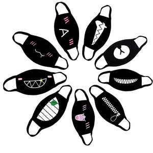 Anti-Dust Mask Mouth Mask Anime 3 Layers Mask Funny Teeth Pattern Cotton Fabric Cute Black Mouth Mask for Adult Teens Kids