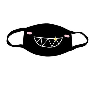 Anti-Dust Mask Mouth Mask Anime 3 Layers Mask Funny Teeth Pattern Cotton Fabric Cute Black Mouth Mask for Adult Teens Kids