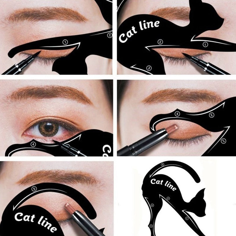 2pcs=1Pair Multifunction Cat Eye Line Stencil Eyeliner Template Models Shaper PVC Cat Design Makeup Beauty Tools